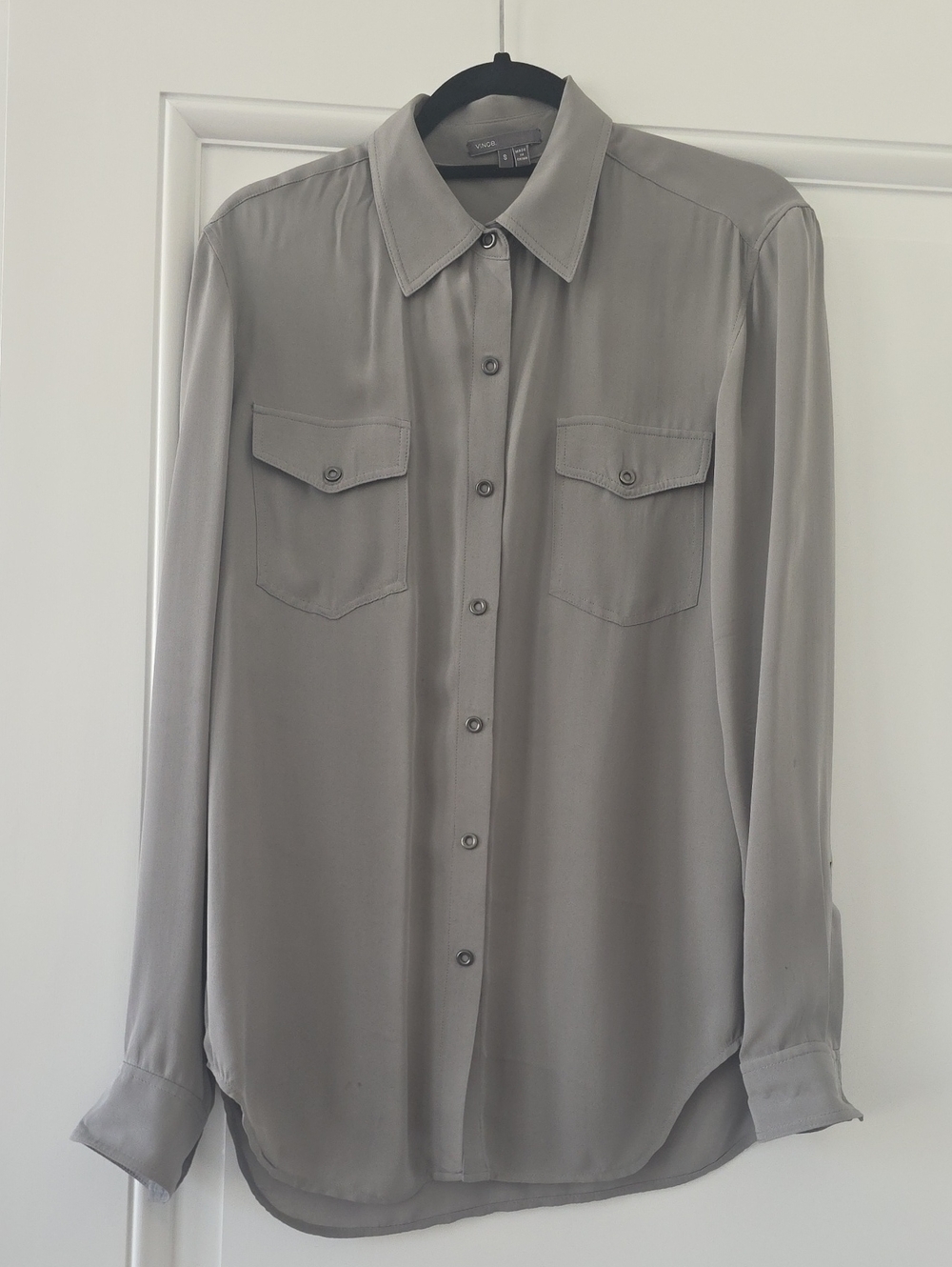 Vince Women's Snap-Front Silk Shirt in Gray, Size Small